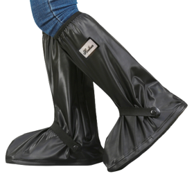 Waterproof Rain Boot Shoe Cover with reflector - Black - L