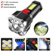 5 LED Flashlight; USB Rechargeable Strong Light With COB Side Searchlight For Outdoor Travel Emergency - Gold Silver