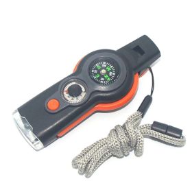 1pc 7 In 1 Safety Whistle; Magnifier; Flashlight & Compass For Emergency Survival Hiking - Orange