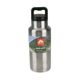 Ozark Trail 36 oz Silver and Black Double Wall Vacuum Sealed Stainless Steel Water Bottle with Wide Mouth Lid - Ozark Trail