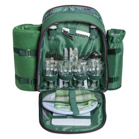 Picnic Backpack Set With Cutlery Kit Cooler Compartment Blanket For 4 Persons Picnic Bag with Tableware for Outdoor Camping BBQ  - green