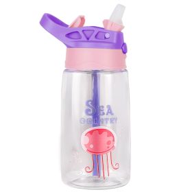 16.2Oz Leak-proof Kids Water Bottle with Straw Push Button Sport Water Bottle for Kids Crab Ship Jellyfish Rocket - Jellyfish