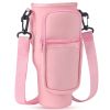 Water Bottle Carrier Bag Neoprene Water Cup Pouch Water Bottle Holder with Adjustable Strap Phone Pocket for Walking Travel Camping - Pink