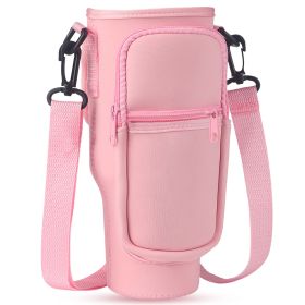 Water Bottle Carrier Bag Neoprene Water Cup Pouch Water Bottle Holder with Adjustable Strap Phone Pocket for Walking Travel Camping - Pink