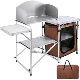 Camping Kitchen Table Picnic Cabinet Folding Cooking Storage Rack Portable Brown - Default