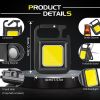 Cob Keychain Work Light 800 Lumens Rechargeable Waterproof Portable Led Small Flashlights 4 Modes (2 Pack) - VVU-4942