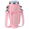 Water Bottle Carrier Bag Neoprene Water Cup Pouch Water Bottle Holder with Adjustable Strap Phone Pocket for Walking Travel Camping - Pink