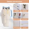 Water Bottle Carrier Bag Neoprene Water Cup Pouch Water Bottle Holder with Adjustable Strap Phone Pocket for Walking Travel Camping - Beige