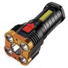 5 LED Flashlight; USB Rechargeable Strong Light With COB Side Searchlight For Outdoor Travel Emergency - Gold Silver