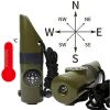 Portable Multifunctional Compass; Whistle; Thermometer; Suitable For Outdoor Camping; Survival Gear - Army Green