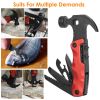 13 In 1 Multi-tool Hammer Outdoor Camping Survival Tools with Pouch Bag Safety Lock Nail Puller Knife Can Opener Saw Screw Depositor Screwdriver - Red