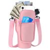 Water Bottle Carrier Bag Neoprene Water Cup Pouch Water Bottle Holder with Adjustable Strap Phone Pocket for Walking Travel Camping - Pink