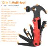 13 In 1 Multi-tool Hammer Outdoor Camping Survival Tools with Pouch Bag Safety Lock Nail Puller Knife Can Opener Saw Screw Depositor Screwdriver - Red